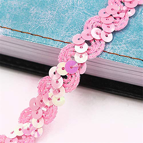 Paillettenband 25m 1.5cm Farbiges Glitzer DIY Glänzendes Borten Rolle Handwerk Hochzeit Kostüm Brautschmuck (Pink) Cover