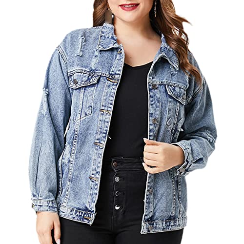 Veste en denim grande taille pour femme en bleu 3XL chic