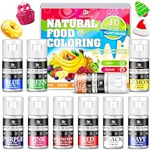 Natural Food Coloring, 10 Colors Bright Liquid Dye Free Food Coloring, Plant Based Food Colorings for Baking, DIY Cake Making, Cookie Decorating, Donut, Cream, Fondant, Candy & Baking Adult Hobby