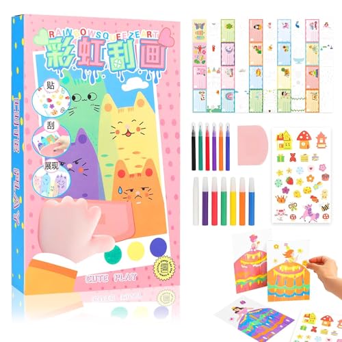 Dongcill Regenbogen Kratzbilder für Kinder, 20 Stück DIY Regenbogen Kratzkunst Set, Rainbow Scratch Painting Kratzmalerei Punktkunst für Geburtstage Party Weihnachten