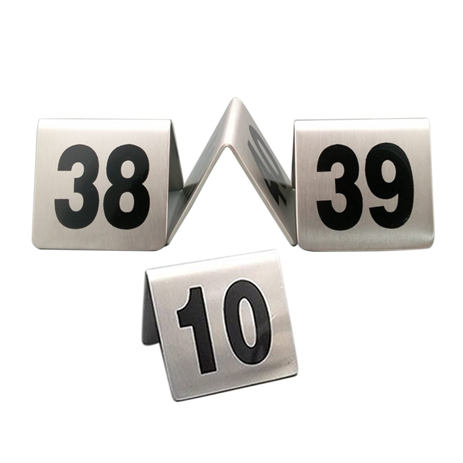 MYUYEE Restaurant Table Numbers Place Cards 1-50 1-100, Tents Style Stainless Steel Table Numbers Cards Signs For Restaurants Bistros Weddings Reception, Double Sided Digit(1 To 50-5X5Cm/2X2Inch)