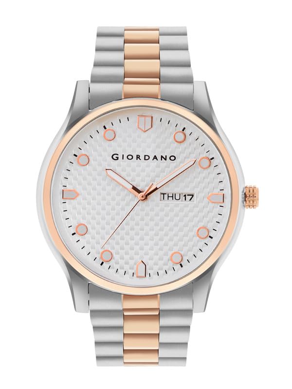 Image of Giordano Analog Watch for Men with Two-Tone Stainless Steel Strap & Textured Dial, Day-Date Display, Elegant Casual Style