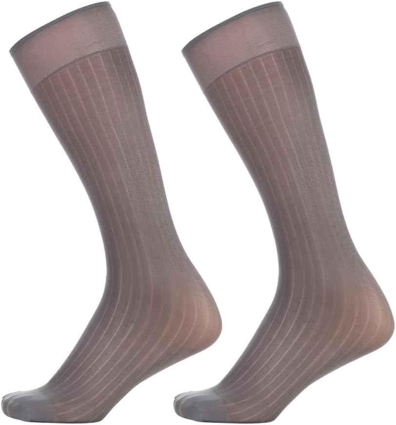 Men's Business Dress Socks Wide Stripe Pattern Reinforced Nylon Fabric Professional Attires Sheer Formal Suit