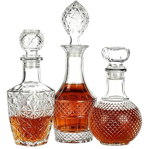 THE WHITE SHOP 3PCS Decanter Set - Creative Glass Decanter for Liquor Decanter for Gift for Man Dad Husband and Home Bar Decor