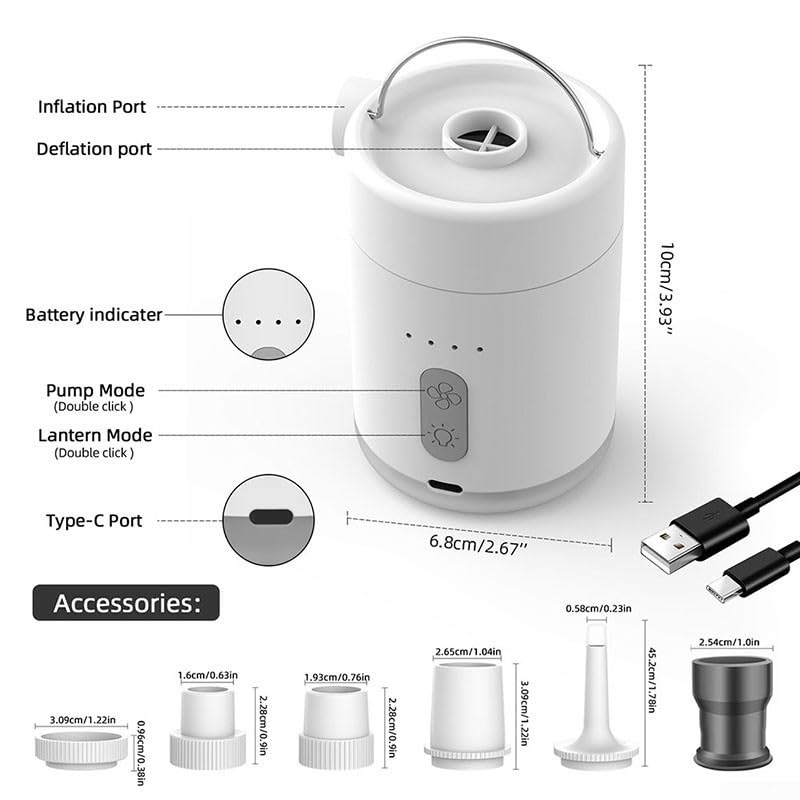 Mini bomba de aire portátil, bomba de aire inalámbrica para inflar rápidamente equipo al aire libre, colchón de aire, almohadilla de dormir, almohadas de aire, anillos de natación, bolsas de vacío