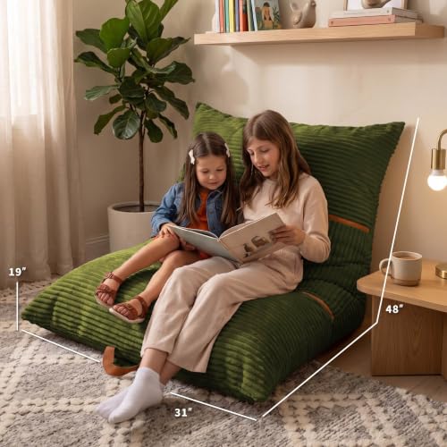 Image of Big Joe Turnabout 3-in-1 Convertible Kids Bean Bag Chair, Moss Green
