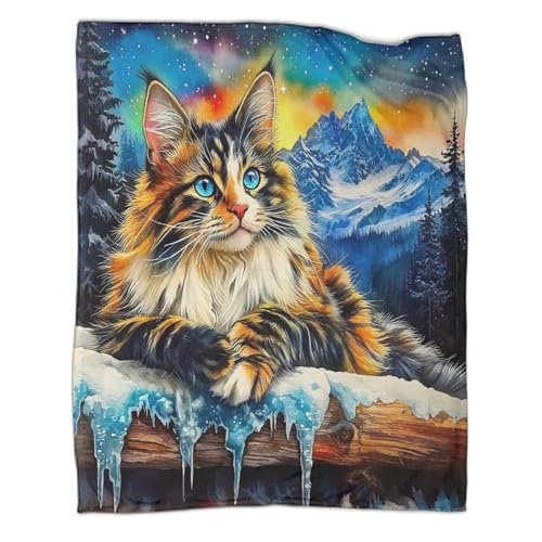 Couverture lit imprimée 3D chat en microfibre moelleuse et chaude