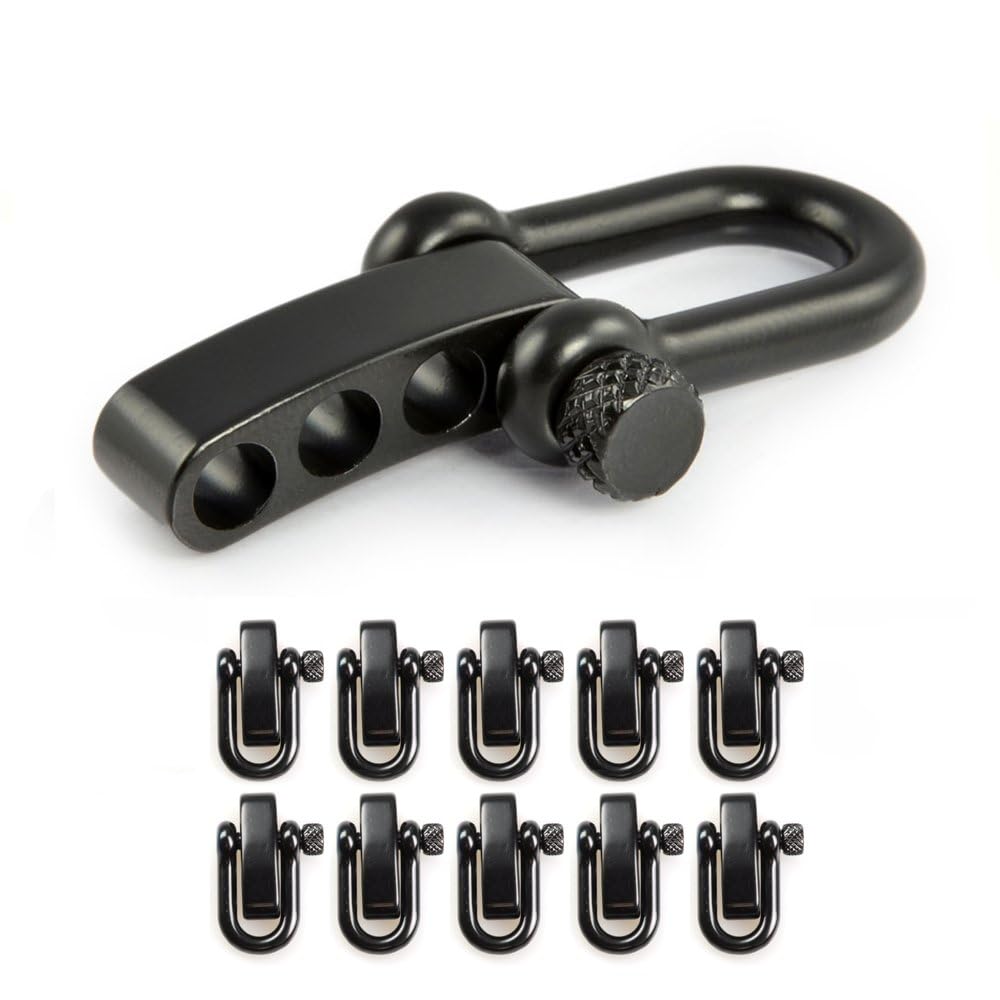 Ganzoo Schäkel aus Edel-Stahl, gerade, mit verstellbarem Dreh-Verschluss, 10er Set, DIY Arm-Band, nichtrostend, Ideal mit Paracord 550, Farbe: schwarz