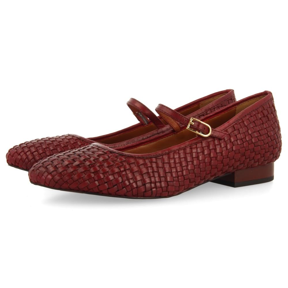 GIOSEPPO BODAJK Leather Braided Mary Jane Ballerinas, Burgundy, 7 UK