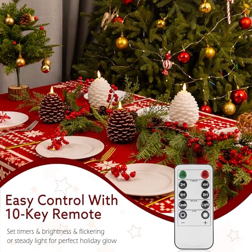 Image of Christmas Flameless Pinecone Candles with Remote, Real Wax Pine Cone Candle
