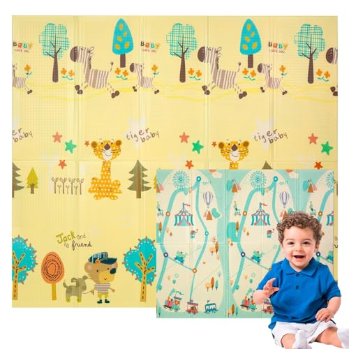 Edibaby, Alfombra Bebe, 200 x 180 cm, 1 ó 1.5 cm Grosor, Diseño Infantil, Acolchada de XPE, Reversible y Plegable, Tapete Actividades, Colchoneta para Niños (Fun Edition, Grosor - 1 cm)