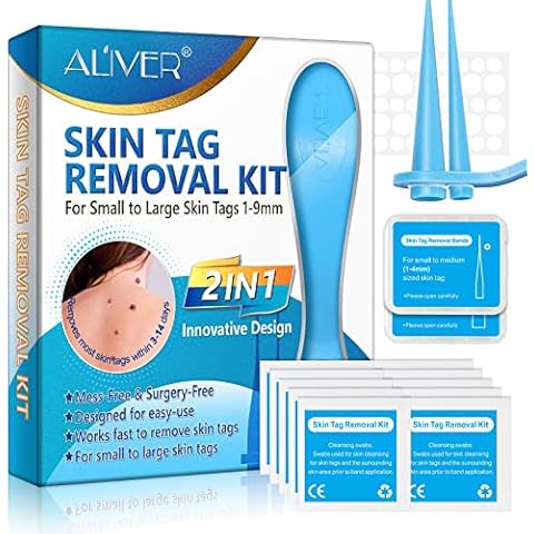 Skin Tag Remover, 2-in-1 Professional Removes for Small to Medium Skin Tags (2mm-8mm), with 2 Band applicator Cone, 40 Removal Bands, 36 Skin Repair Patches, 1 Band Remover and 10 Cleansing swabs Cover
