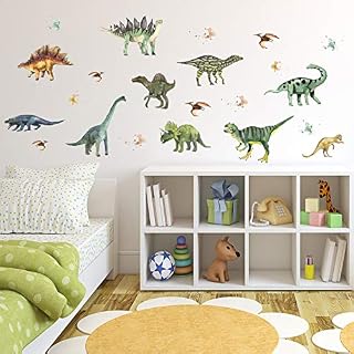 14 Pieces Forest Dinosaurs Wall Stickers Animals Wall Decals, LINYAPRY Removable Peel and Stick Wall Decals, Baby Wall Papers for Classroom Kids Bedroom Bathroom Nursery Home Decoration