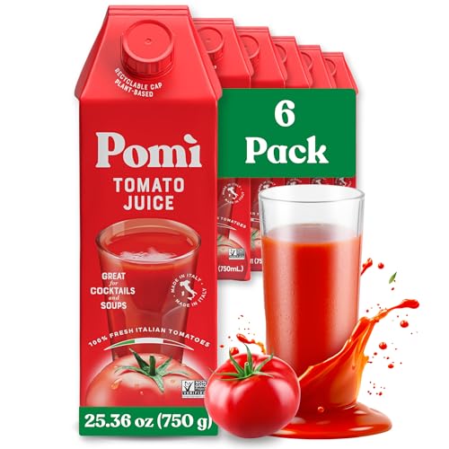 Pomì Tomato Juice 25.36 fl oz (Pack of 6) - Made from 100% Fresh Italian Pomi Tomatoes - Low Sodium Tomato Juice - Gluten Free Vegetable Juice - Low Sodium Vegetable Juice