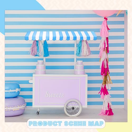 Image of Boao 4 Pcs 3D Cardboard Awning Decor,Blue and White,Striped Style | Paper Awning, Circus Carnival Theme, For Bulletin Board, Lemonade Stand, Bakery & Ice Cream Truck, Wall Window Backdrop