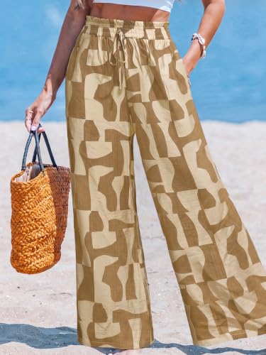 Image of CUPSHE Women's Wide Leg Beach Pants - Tropical Floral with Pockets Plus Size Casual Flowy Vacation Bottoms