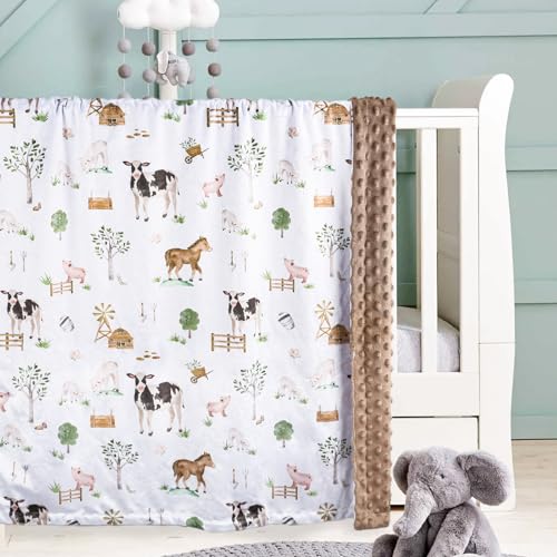 Image of BOPRIO Baby Blankets for Boys Girls, Soft Lightweight Nursery Minky Blankets with Double Layer Dotted Backing for Infant Toddler Nursery Crib with Cute Farm Animals Design 30 x 40 Inch