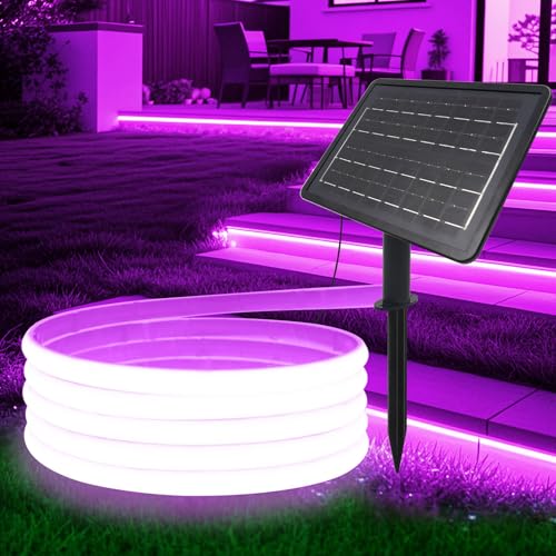 HEGEHE Ruban LED COB Solaire, Bande LED IP65 Etanche Néon Extérieur, 8 modes, Super Lumineux 320 LEDS/M Flexible Bande lumière pour Clôture, Jardin & Cour...