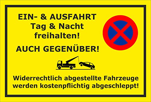 Melis-Folienwerkstatt Parken verboten Schild – EIN-und Ausfahrt Tag und Nacht freihalten - auch gegenüber – 30x20 cm – 3mm Hartschaum – Verschiedene Größen und Materialien – Mit Bohrlöchern Melis-Folienwerkstatt Parken verboten Schild – EIN-und Ausfahrt Tag und Nacht freihalten - auch gegenüber – 30x20 cm – 3mm Hartschaum – Verschiedene Größen und Materialien – Mit Bohrlöchern