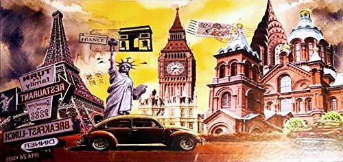 MI RINCON Cuadro de Madera Vintage Francia, Londres, Nueva York, 52x25 cm