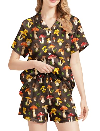 Image of Women's Pajama Sets Funny Pajamas for Women Set Comfortable 2 Piece Button Down Tops & Shorts Sleepwear Short Sleeve