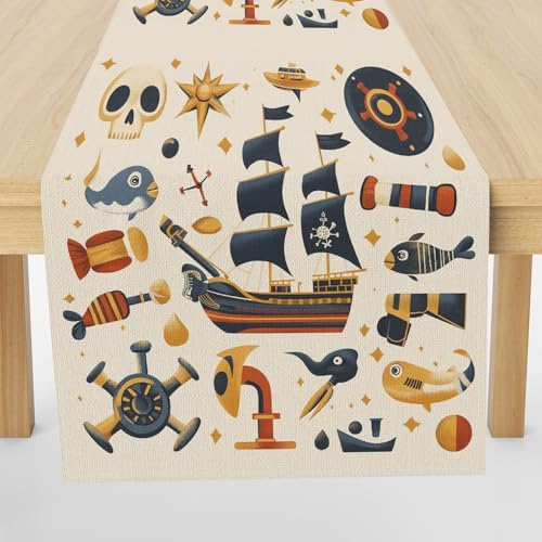 Bateau Pirate Gouvernail Skull Chemin de Table Nautique Thème Nap...