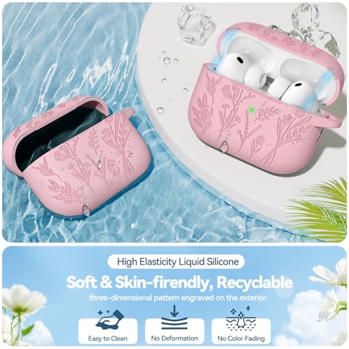 Image of for Airpods Pro 3 Case with Magnetic Lid, Flower Engraved Cases for Apple AirPods Pro 3rd Generation 2025, Soft Silicone Cover for Women Girly with Cleaner & Keychain, Shockproof
