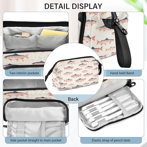 Image of Fisyme Sea Vintge Salmon Fish Pencil Case Large Capacity Pen Bags Box Big Makeup Pouch Organizer