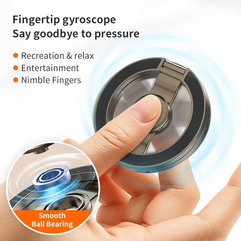 Image of MagRing Pro Double-Sided N52 Magnetic Phone Ring Holder,Foldable Kickstand,360Rotation,CNC Aluminum,Compatible with Magsafe,Apple iPhone,Samsung,Pixel (Gunmetal, MagSpin Fidget Spinner)