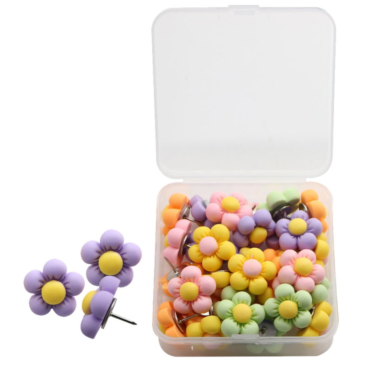 Operitacx 120piezas Chinchetas De Color Macaron Forma De Flor Accesorios para Oficina Hogar Push Pins Reemplazables para Mapas Manualidades