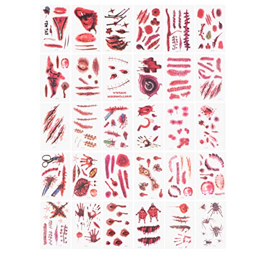 NUOBESTY Adesivi per Cicatrici Finte Tatuaggio Temporaneo di Ferite Decalcomanie di Ferite di Sangue per Oggetti di Scena di Trucco per Scherzi di Zombie Realistici per Feste di Halloween