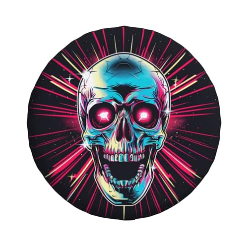 Image of Skull Spare Tire Cover, Universal Wheel Tire Cover Funny Skull Skeleton Tire Protectors for Trailer RV SUV Truck Camper 17 Inch