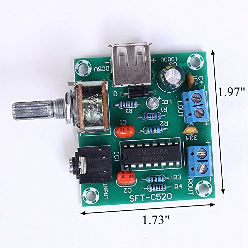 Audio Amplifier Board, Icstation PM2038 2X5W Amplifier Module 5V USB Stereo Amp Board Adjustable Volume