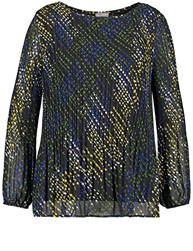 Samoon Damen Plisseebluse mit Allover-Print Langarm, Ballonärmel, elastischer Ärmelsaum Bluse Langarm Plisseebluse Gemustert Black Gemustert 46 Cover