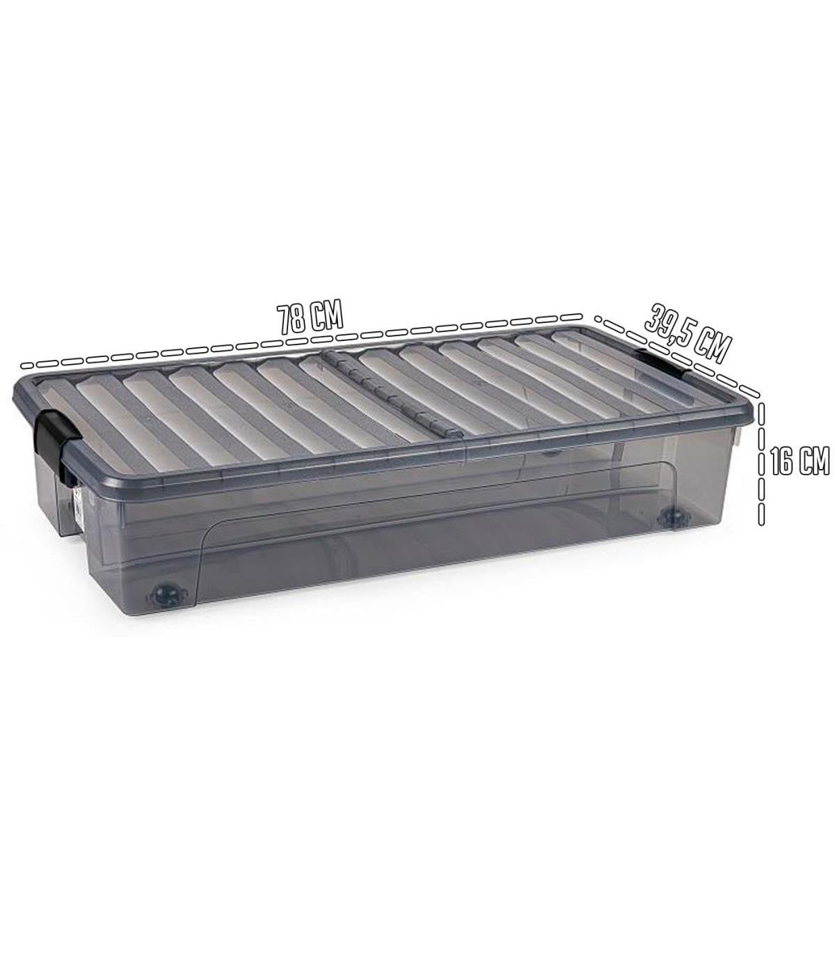 Acan Tradineur - Confezione da 6 scatole portaoggetti modello KLIP Bassocama in plastica, capacità 35 litri, chiusura ermetica e coperchio apribile, 16 x 39,5 x 78 cm, colore: antracite