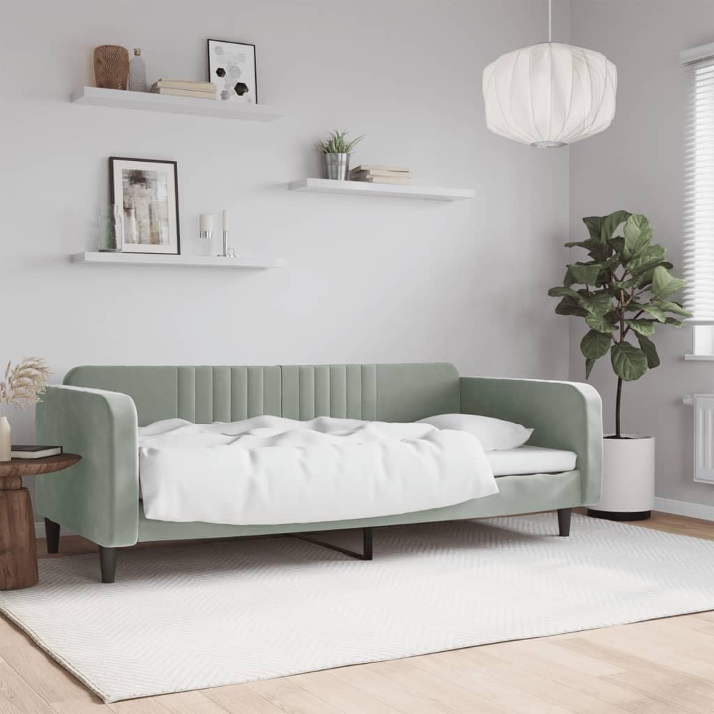 Velluto Trasformabile 2 in 1 Divano Letto Grigio Chiaro 90x190 cm