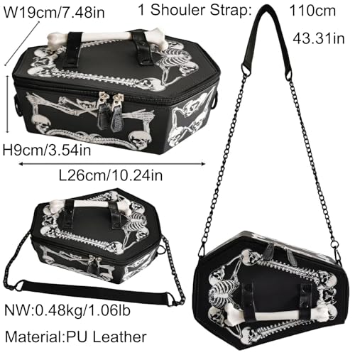 Image of Men PVC Unique Novelty Gothic Handbag Detachable Strap Crossbody Shoulder Bag Halloween Skull Purse for Women