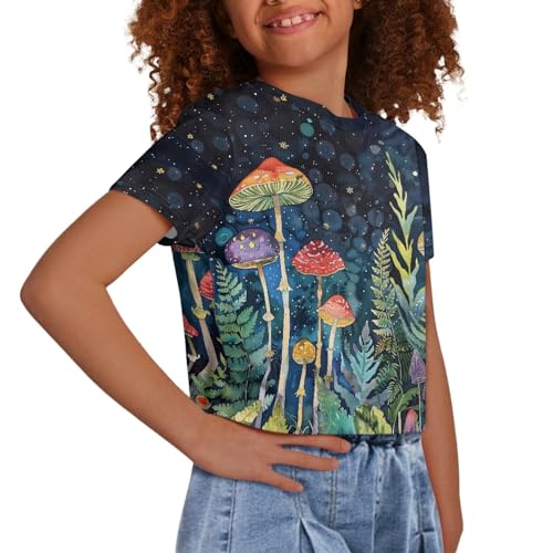 Image of Girls Crop Tops Cute Short Sleeve Shirts Fashion Tees for Kids Casual Crewneck Blouses Size 8-16 Years