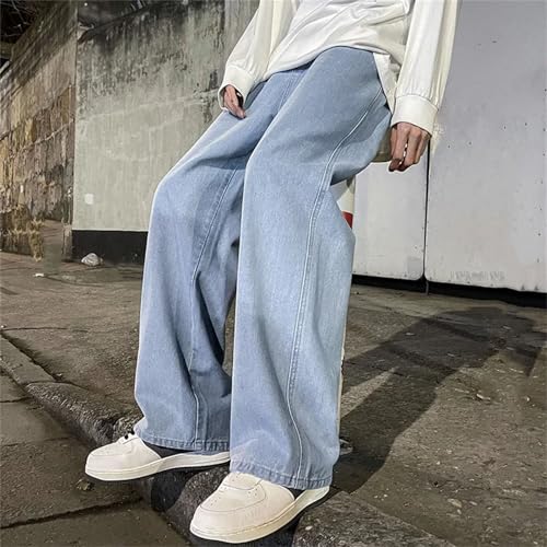 Men's Casual High Waist Straight Jeans Loose Wide Leg Jeans with Pockets with Pockets 7