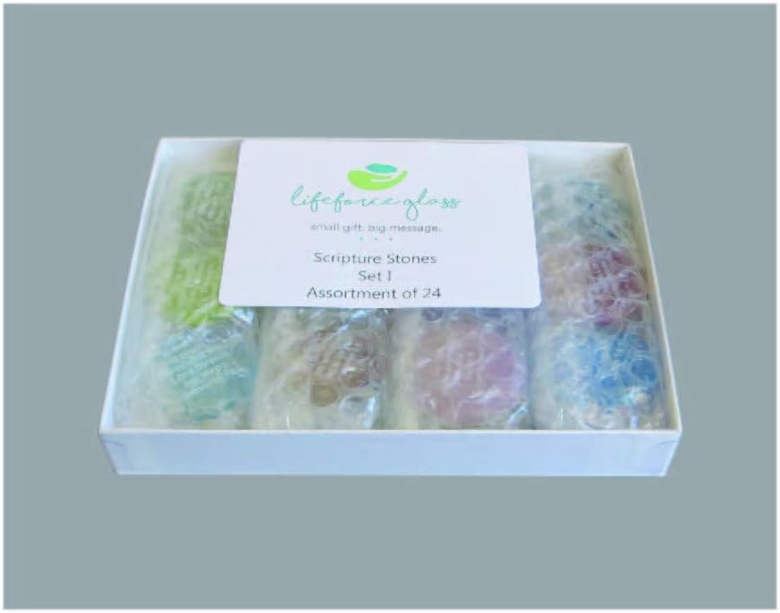 Lifeforce Glass Scripture Glass Stones, 24 of Your Favorite Inspiring Bible Verses on Translucent and Opaque Rocks, Set I. : Home & Kitchen