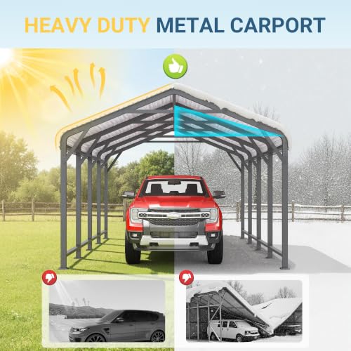 Image of Wisteria Lane 12x20FT Metal Carport, Heavy Duty Carport Canopy with Reinforced Frame and Base for All-Weather, Outdoor Garage Car Port for Boats, Tractors, Pickup Trucks or Party, Dark Gray