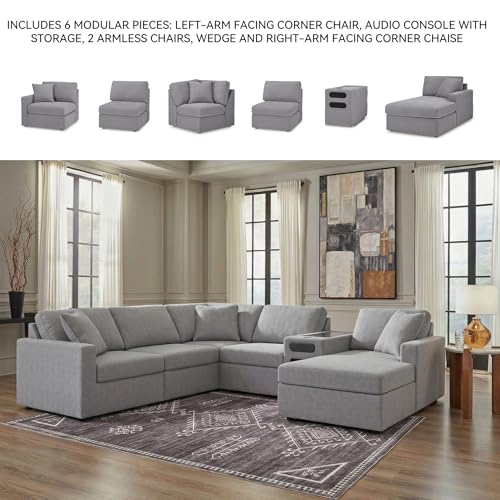 Image of Signature Design by Ashley U Shaped Sectional with Chaise, Granite