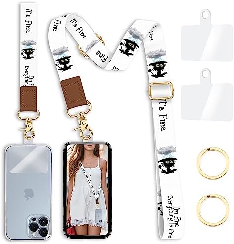 Phone Lanyard Wrist Strap Crossbody, Black Cat Cell Phone Lanyard for Around The Neck Wristlet Phone Strap Compatible with Most Smartphones, Funny Neck Lanyard for Keys iPhone Case ID Badges