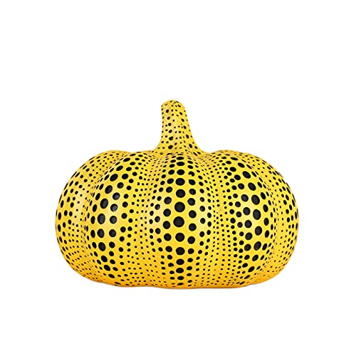 Large Decorative Polka Dot Pumpkin Statue, Yellow Resin Pumpkin Sculpture