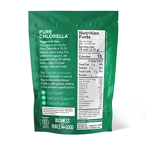 Vital Plan Pure Chlorella Tablets - Sun Grown Chlorella Pyrenoidosa Supplement By Dr. Bill Rawls W/ Broken Cell Wall - Organic Chlorella W/ Chlorophyll, Cracked Cell Wall & No Fillers (1000 Tabs) #TOP1