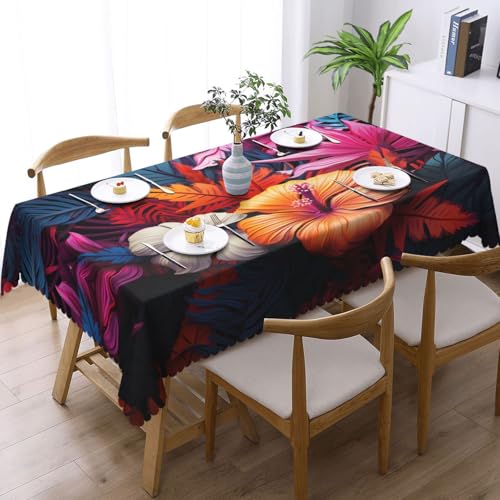 Nappe de table rectangulaire lavable imprimée tropicale anti-tache pour salle à manger - 3