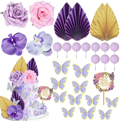 Decoración acrílica para tartas de feliz cumpleaños, decoración para tartas y postres para decoración de cumpleaños y boda (morado)