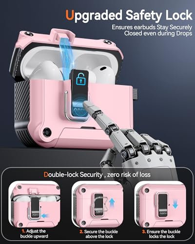 Image of Dual Safety Lock for AirPods Pro 3 Case 2025, Compatible with MagSafe | Designed with Automatic Switch and Phone Stand, Includes a Cleaner & Keychain - Rugged Tough Hard Shell