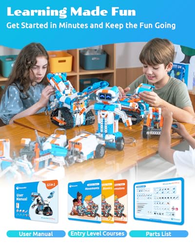 WhalesBot E7 Pro Coding & Remote Control Robot Kit for Kids 8+, Scratch & Modular Programming, Educational Engineering Science Toy Set with Smart Controller/Sensors/Motors for Kids Ages 8-12, 12-16