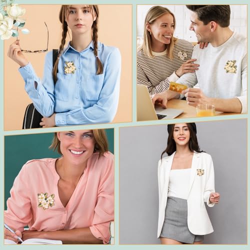 Image of Landical 12 Pcs Magnolia Flower Enamel Pins Bulk Floral Lapel Pins Brooch Plants Badges for Women Clothing Jacket Bags Gifts